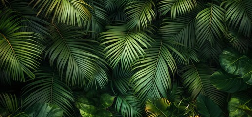 Aerial View of Lush Green Palm Fronds in Dense Tropical Jungle: Reminiscent of Landscape Photography