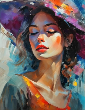 Woman oil portrait painting