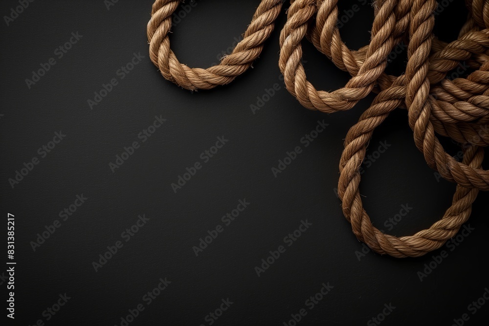 Poster black background with rope and geometric line design: copy space for text