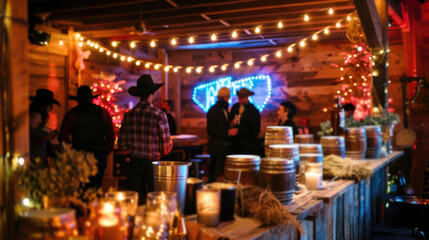 The Western saloon has warm lighting, creating a cozy atmosphere for socializing