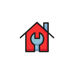 Icon of wrench and house. Tool, industry, plumber. Home repair concept. Can be used for topics like service, construction, maintenance, improvement