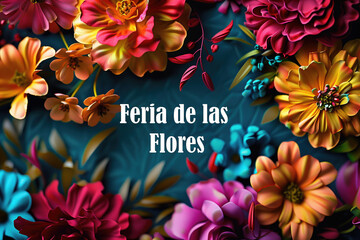 Feria de las Flores Poster with Colorful Flowers.