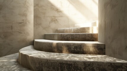 A contemporary staircase with steps that change texture as you ascend, from smooth stone to plush velvet
