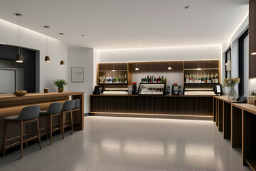 Empty cafe interior. Cofee shop Bar counter with flat and solid color style. Vector illustration