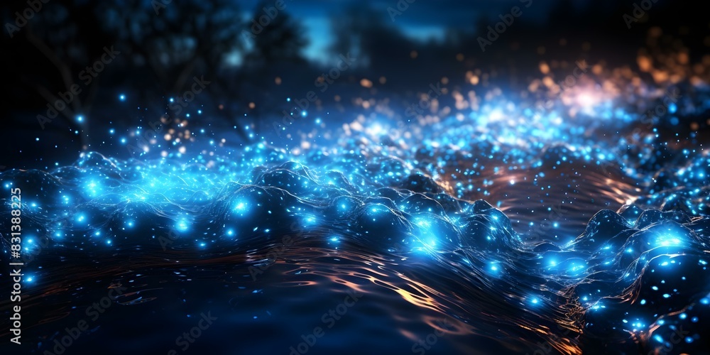 Poster visual representation of data flow in the digital world. concept data flow, digital world, visual re