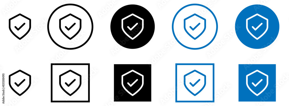 Aufkleber shield check mark icon set. security shield protection symbol with tick symbol. editable stroke.