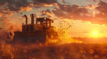 Bulldozer Digging Through Large Pile of Rubble