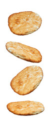 round Georgian pita breads on a white background. round flatbreads on a light surface	