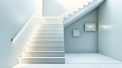 Obraz premium A modern staircase with a minimalist design and a hidden smart home control panel