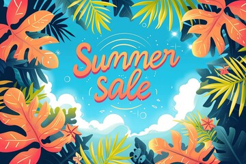 A bright poster for a summer sale with leaves