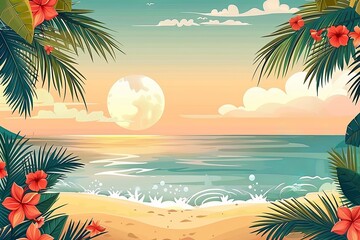 Summer scenery with sea and palm trees