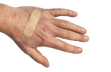 the plaster on the hand