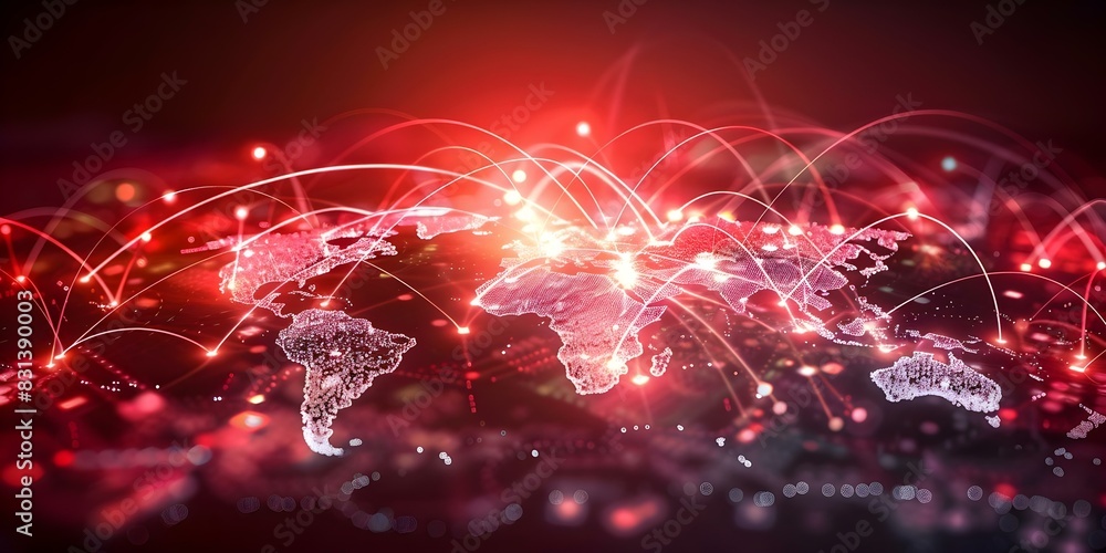 Poster global connectivity and communication represented by digital lines on a dark map. concept global con