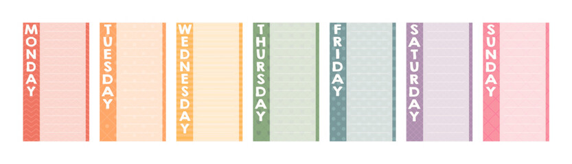 Daily planner page template set, days of the week layout vector collection - Powered by Adobe