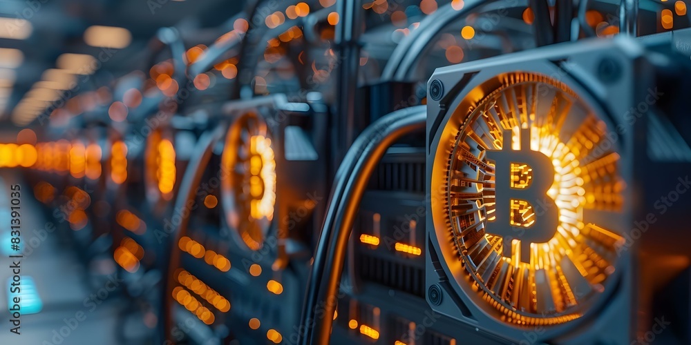 Poster discover the world of cryptocurrency through detailed images of bitcoin mining and the futuristic po