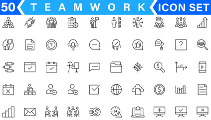 Teamwork line icons set. Businessman outline icons collection. Work group and human resources. Business teamwork, human resources, meeting, partnership, meeting, work group, success