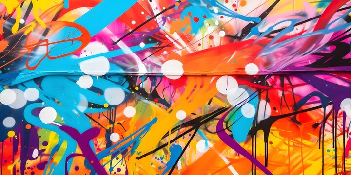 Vibrant Graffiti-Style Collage of Spray Paint Art on Walls. Concept Graffiti Art, Spray Paint Collage, Vibrant Colors, Urban Street Art, Creative Expression