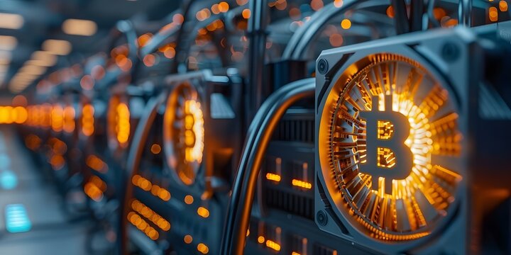 Discover the world of cryptocurrency through detailed images of bitcoin mining and the futuristic potential of blockchain technology. Concept Cryptocurrency, Bitcoin Mining, Blockchain Technology