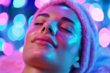 Woman enjoying a rejuvenating facial in a spa, creating a serene and relaxing atmosphere