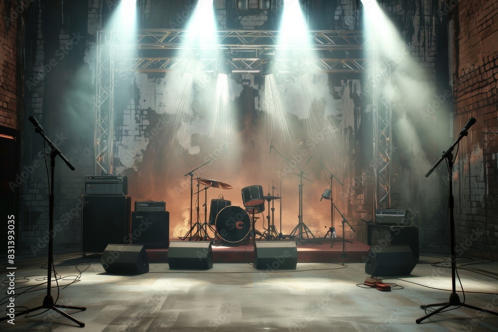 Leinwandbilder a stage illuminated by a multitude of vibrant lights, creating a dazzling display for a musical perf