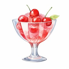 a Maraschino Cherry, Ice Cream Element, watercolor illustration, isolated on white background