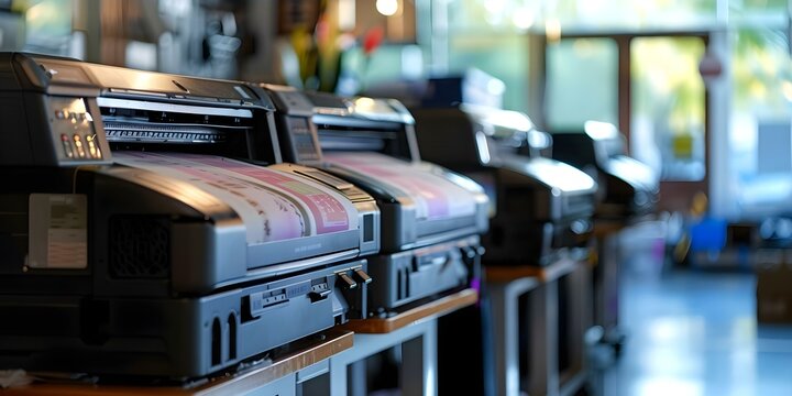 Highquality printing services with a professional plotter copier and printer in an office setting. Concept Printing Services, Professional Plotter, Copier, Office Setting, High-Quality Output