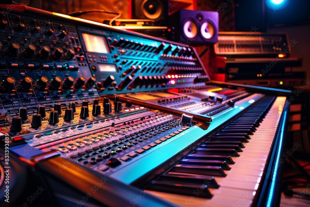 Aufkleber a sound mixing console stands ready for a symphony of sounds to be carefully balanced in a recording