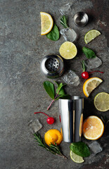 Shaker with ingredients for making cocktails.