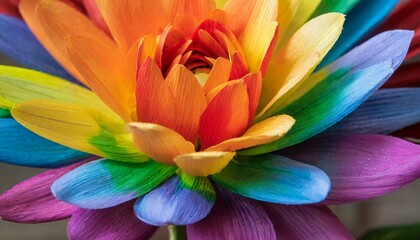 flower close up with petals painted in the colors of the lgbt flag