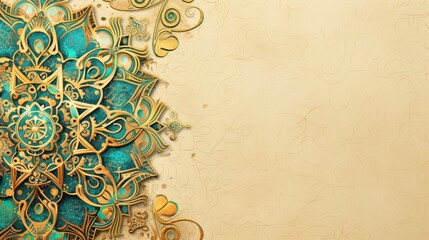 A Golden and Turquoise Mandala Adorning the Left Side, Radiating Beauty and Harmony.