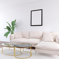 Living Room Wall Poster Frame Mockup in a Interior with Modern Decor