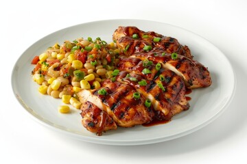 Fototapeta premium Mouthwatering Barbecue Chicken and Sautéed Lima Bean Succotash