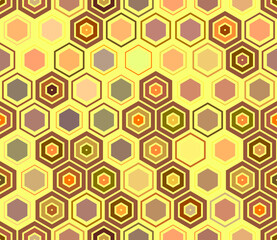 Abstract Mosaic Background. Geometric elements of varied style and color. Honeycomb cells. Tileable pattern. Seamless background. Gorgeous vector illustration.