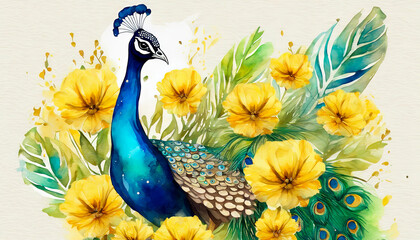 Original oil painting on canvas. Beautiful multicolored peacock. Modern art.