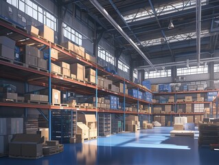 Large warehouse. Boxes with products. High quality photo. Generated by AI