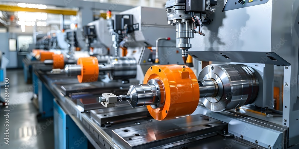 Poster symphony of productivity: rhythmic cnc machines in action. concept productivity, cnc machines, rhyth