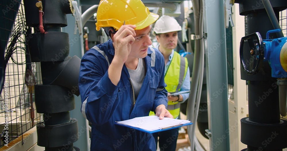 Canvas Prints civil engineer manager and foreman worker checking industry cooling air conditioner water cooling to