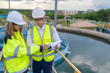 Environmental engineers work at wastewater treatment plants,Water supply engineering working at...