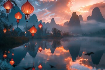 air balloon at sunset