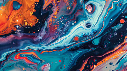 Naklejka premium Abstract fluid expression koi fish swimming in water, Asian feng shui illustration, Aesthetics colorful nature inspirational tenderness illustration, oil paint, Wall decoration photo, Generated AI.