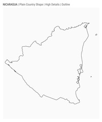 Nicaragua plain country map. High details. Outline style. Shape of Nicaragua. Vector illustration.