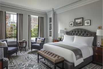 Cozy bedroom with minimalist decor and ambient lighting, creating a restful and inviting space for relaxation
