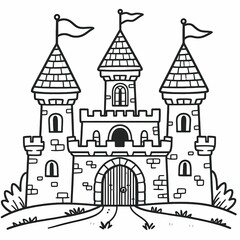 Naklejka premium Fairy Tale Castle Coloring Page with Whimsical Design
