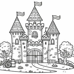 Obraz premium Fairy Tale Castle Coloring Page with Whimsical Design