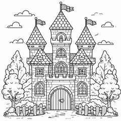 Fototapeta premium Fairy Tale Castle Coloring Page with Whimsical Design