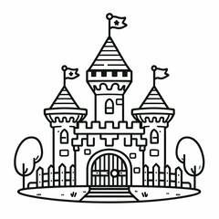 Fototapeta premium Fairy Tale Castle Coloring Page with Whimsical Design