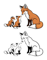 Obraz premium Fox's mom teaches her kits to hunt, in a fun and playful way vector illustration. Generative AI