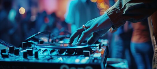 A DJ playing music in a night club.