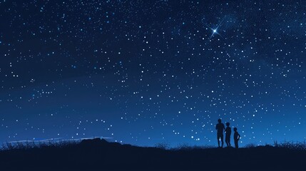 Obraz premium Night sky wonder, people stargazing beneath a clear celestial canopy