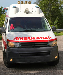 White Van with the text AMBULANZA that means Ambulance in Italian language